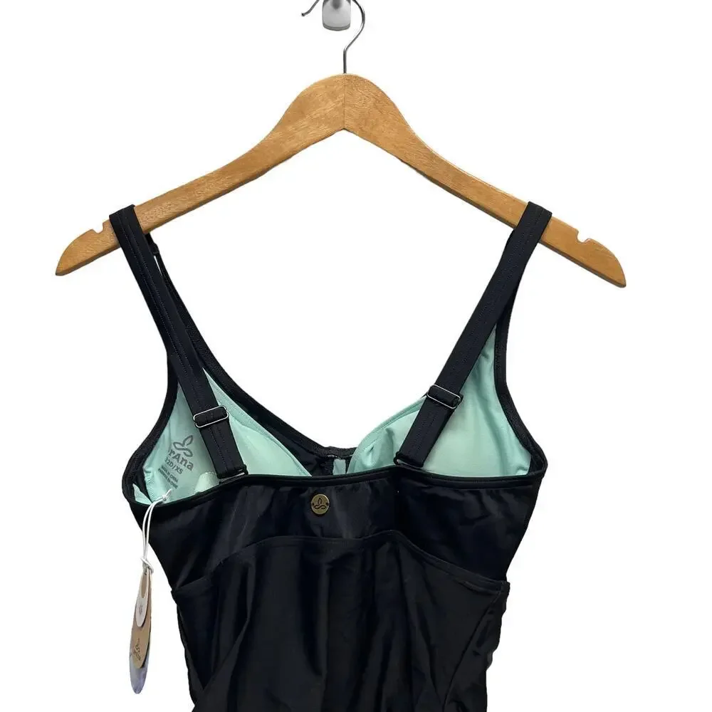 PrAna Aelyn Tankini Scoop Neck Padded Top Black Womens Size 32D/XS NWT‎